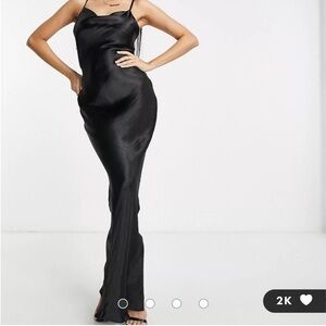 ASOS Designs Black Satin Maxi Dress